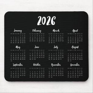 Modern teckensnitt 2025 svart kalender musmatta