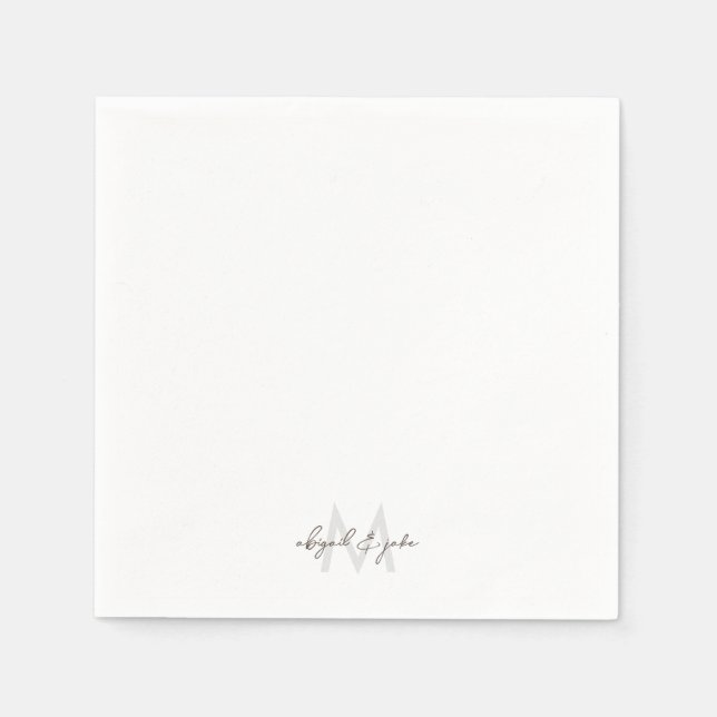 Modern Teckensnitt Monogram och Namn Bröllop Cockt Pappersservett (Framsidan)