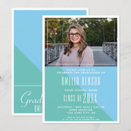 Modern Teckensnittstturkos Blue Studenten Photo Inbjudningar