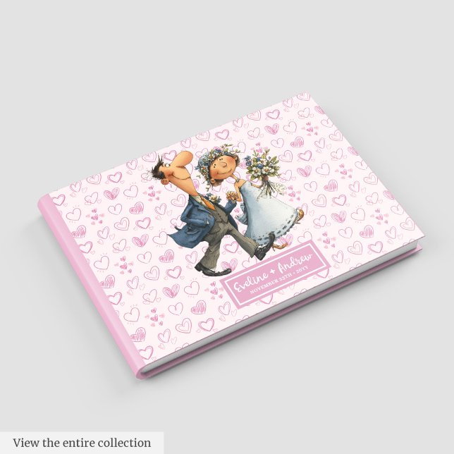 Modern Tecknad Bröllop par Guest bok (Modern Cartoon Wedding Couple Guest book)