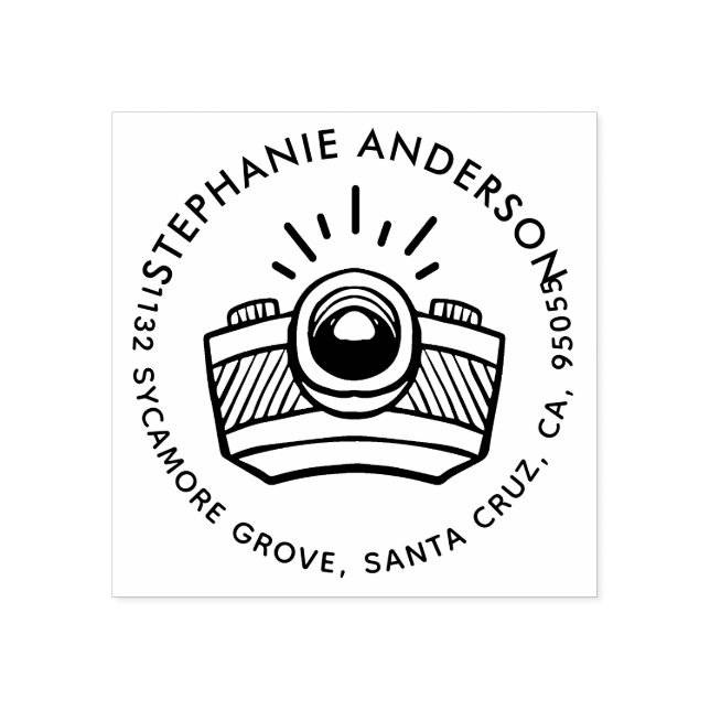 Modern Tecknad Camera-Returadress Stämpel (Tryck)