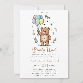 Modern Teddy bear Friendly baby shower Inbjudningar