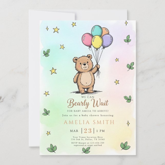 Modern teddybjörn Vänlig baby shower Inbjudningar (Framsida)