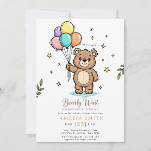 Modern teddybjörn Vänlig baby shower Inbjudningar