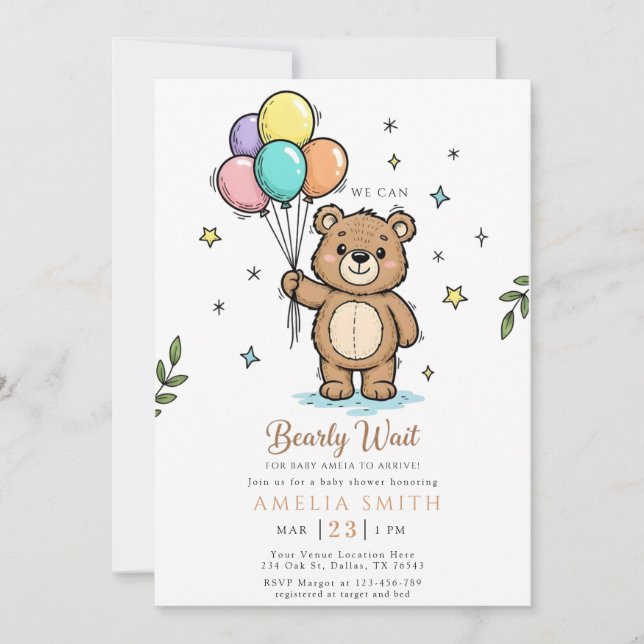 Modern teddybjörn Vänlig baby shower Inbjudningar (Framsida)