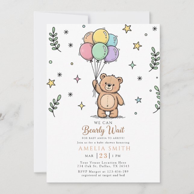 Modern teddybjörn Vänlig baby shower Inbjudningar (Framsida)