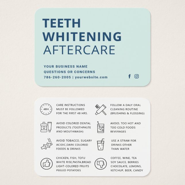Modern Teeth Whitening Aftercare Instruction Card Visitkort (Framsida & baksida)