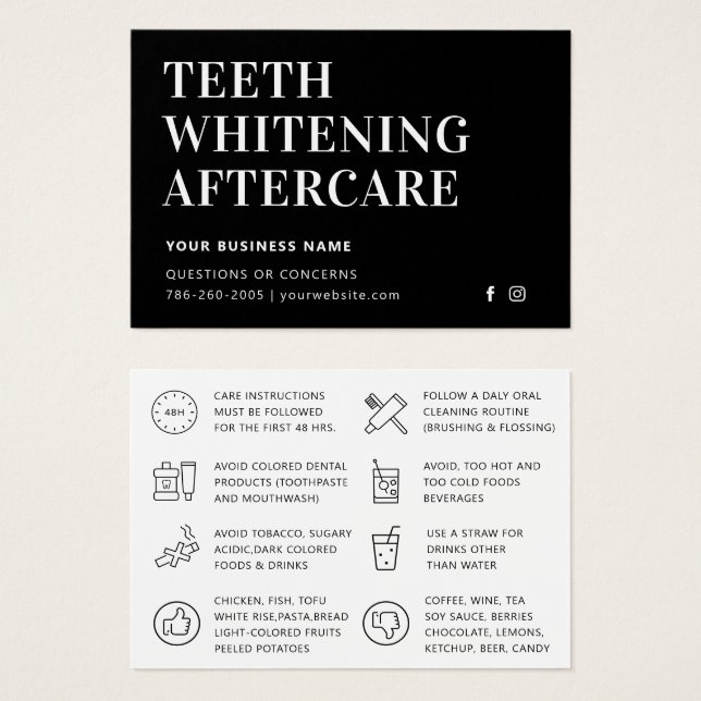 Modern Teeth Whitening Aftercare Instruction Card Visitkort (Framsida & baksida)