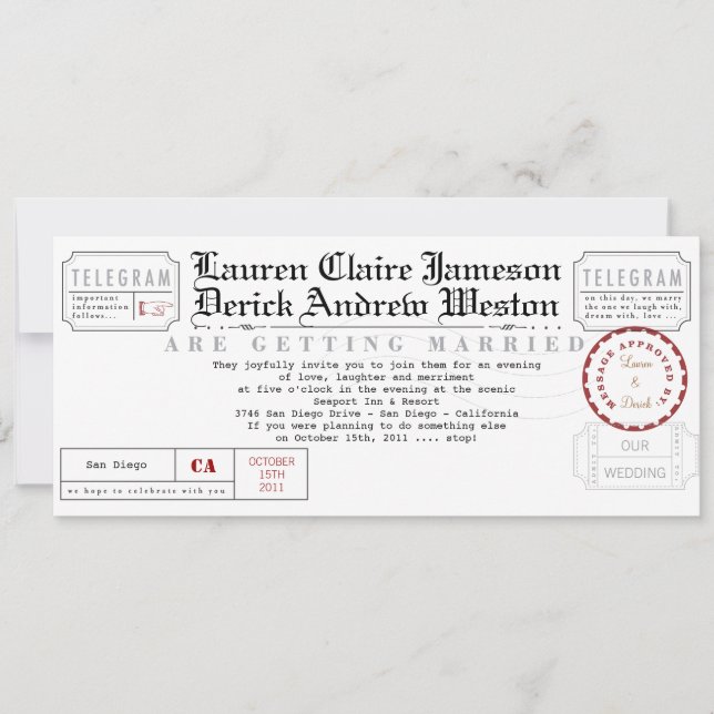 Modern telegram Tea Length Inbjudan (Framsida)