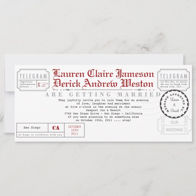 Modern telegram Tea Length Inbjudan (Framsida)