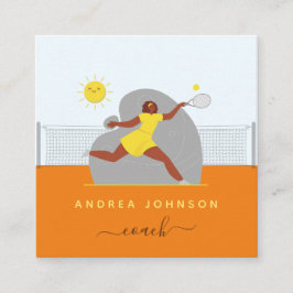 Modern tennis Coach Female Player Illustration Fyrkantigt Visitkort