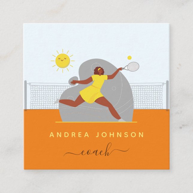 Modern tennis Coach Female Player Illustration Fyrkantigt Visitkort (Framsida)