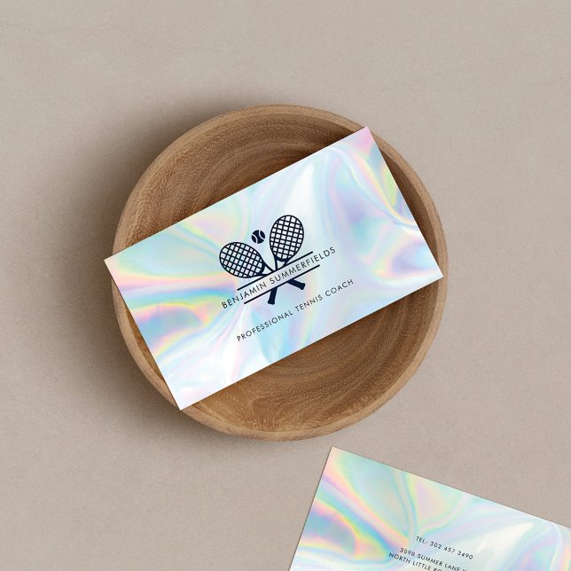 Modern tennis Coach Minimalist Holography Visitkort (Sports Coach Tennis Professional Business Card)