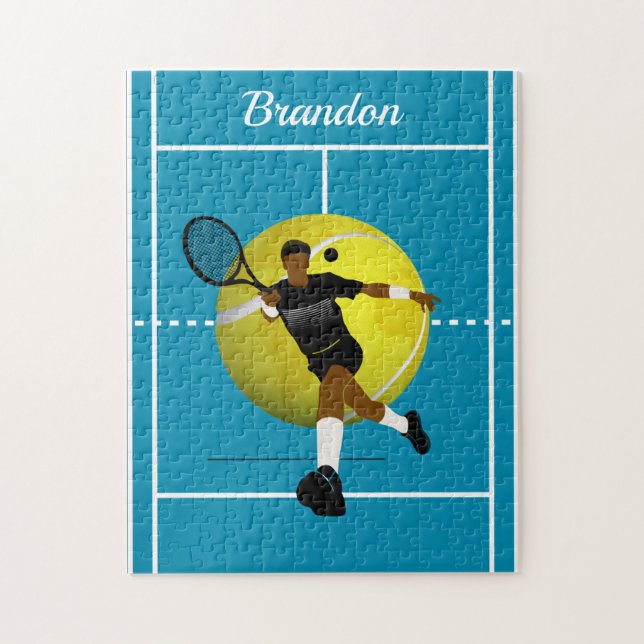 Modern Tennis Player Illustration Blue Court Namn Pussel (Vertikal)