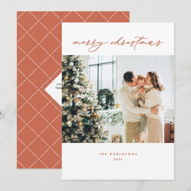 Modern Terracota Elegant jul Photo Helgdag C Julkort (Fram/baksida)