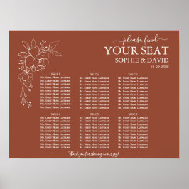 Modern terracotta 6 Bord Bröllop-sittdiagram Poster