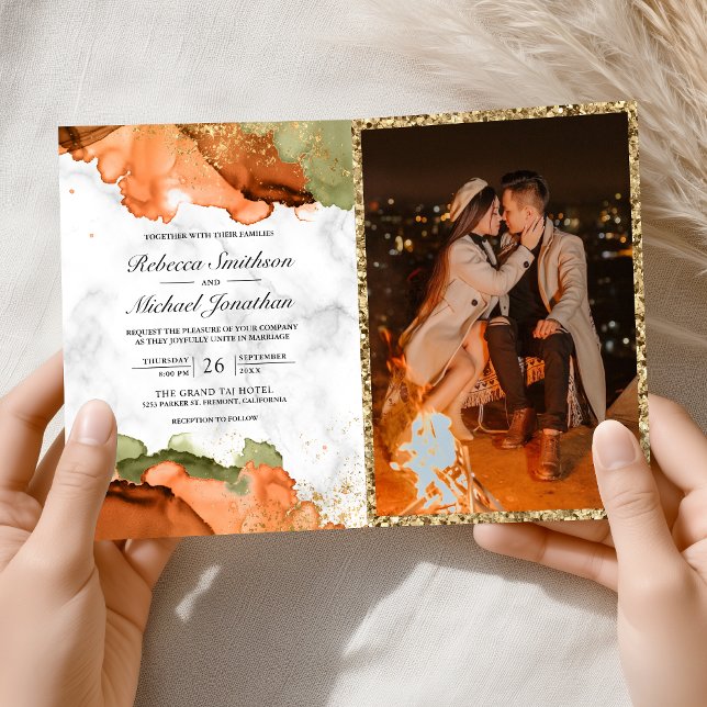 Modern Terracotta Abstract Ink QR Code Wedding Inbjudan (Skapare uppladdad)