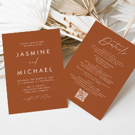 Modern Terracotta alla i en QR-kod Bröllop Inbjudningar