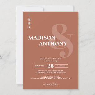 Modern Terracotta Ampersand Script Photo Bröllop Inbjudningar