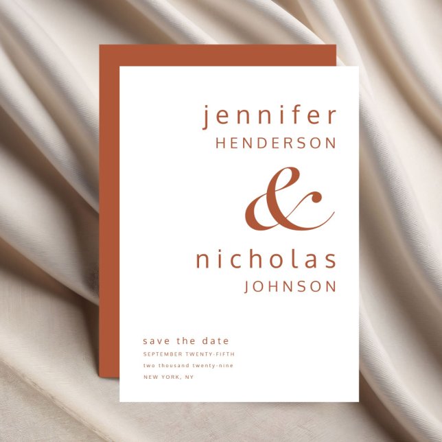 Modern Terracotta Ampersand Typography Bröllop Spara Datumet (Modern Terracotta Ampersand Typography Wedding Save The Date)