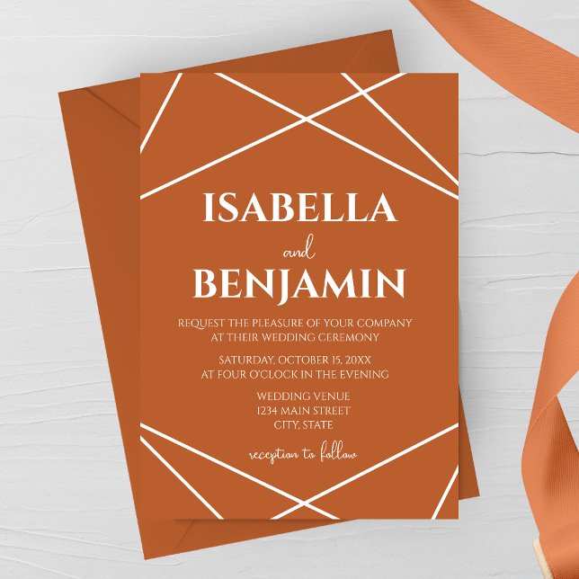 Modern Terracotta and White Geometric Wedding Inbjudningar (Skapare uppladdad)