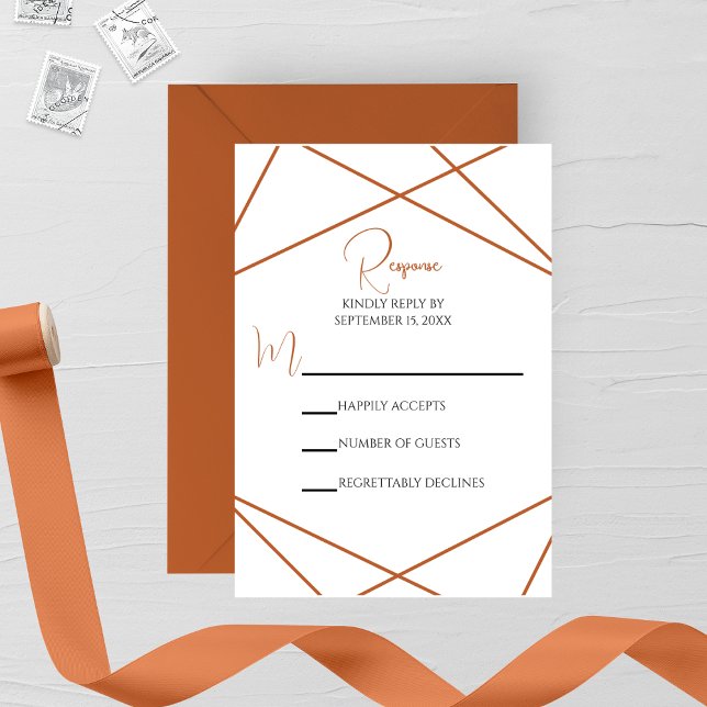 Modern Terracotta and White Geometric Wedding OSA Kort (Skapare uppladdad)