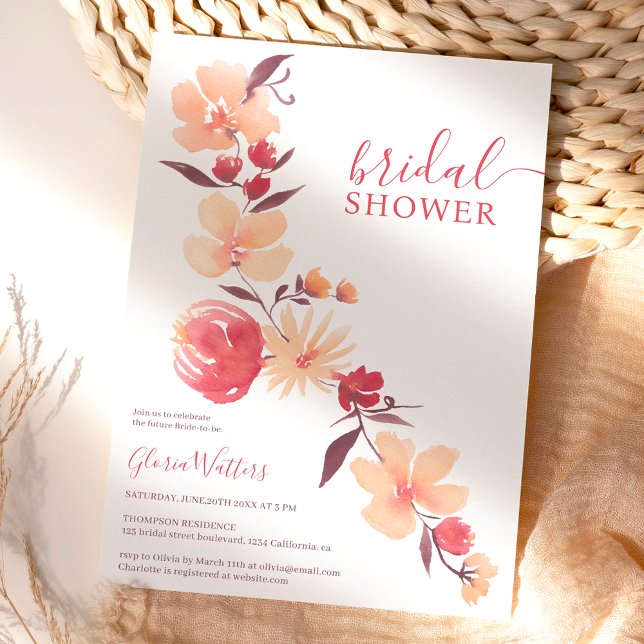 Modern terracotta beige blommor faller möhippa inbjudningar (Skapare uppladdad)