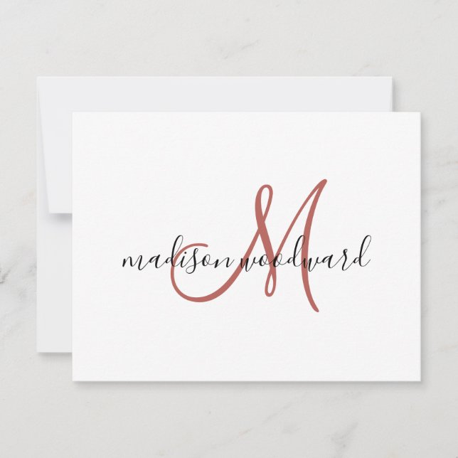Modern Terracotta Black Script Monogram Note Card Anteckningskort (Framsida)
