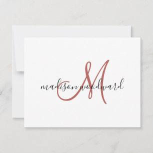 Modern Terracotta Black Script Monogram Note Card Anteckningskort