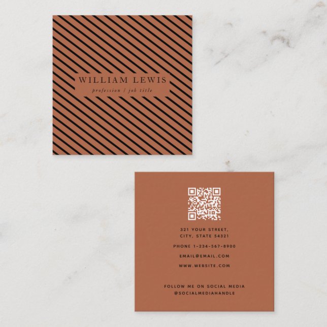 Modern Terracotta Black Stripe QR Code Abstrakt Fyrkantigt Visitkort (Fram/baksida)