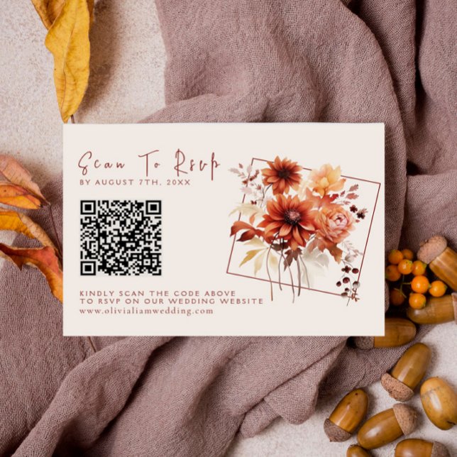 Modern Terracotta Blommigt Fall QR-kod Bröllop OSA Kort (Skapare uppladdad)