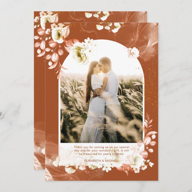 Modern Terracotta Blommigt PHOTO TACK (Fram/baksida)