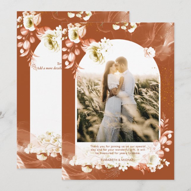 Modern Terracotta Blommigt PHOTO TACK Kort (Fram/baksida)