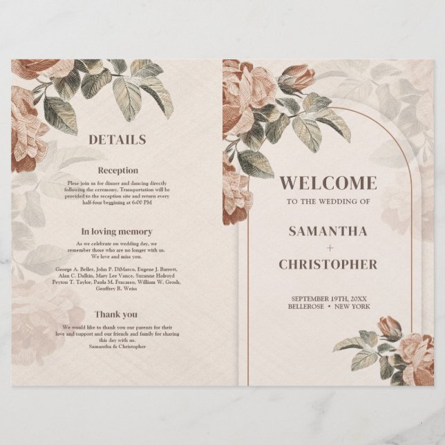 Modern Terracotta blommigt sage grönt löv bröllop (Framsida)