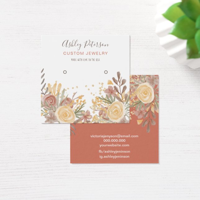 Modern terracotta blommigt studerade visning fyrkantigt visitkort (Skivbord)