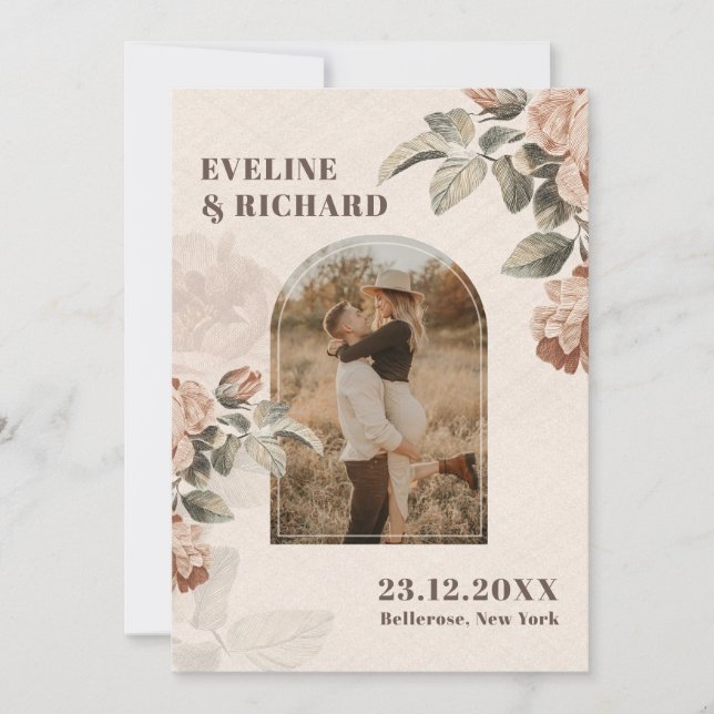 Modern Terracotta-blommor arch sage grönt löv Inbjudningar (Framsida)