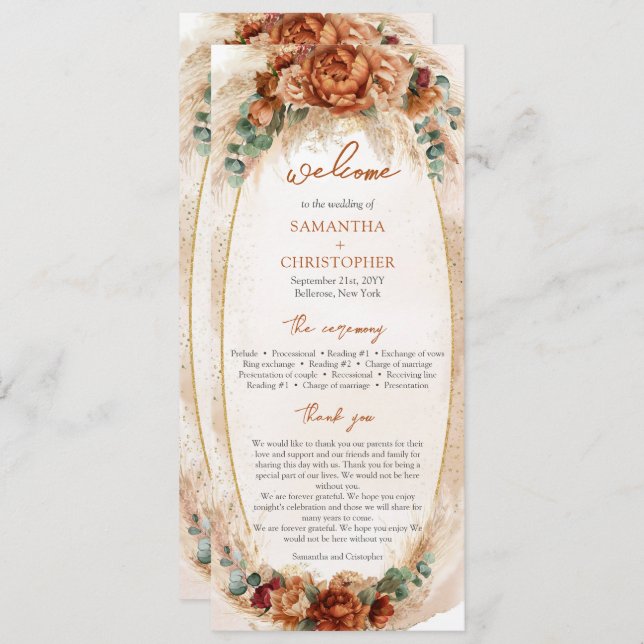 Modern Terracotta-blommor, burgundepampasprogram Program (Fram/baksida)