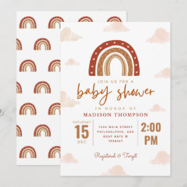 Modern Terracotta Boho Rainbow Clouds Baby Shower Inbjudningar