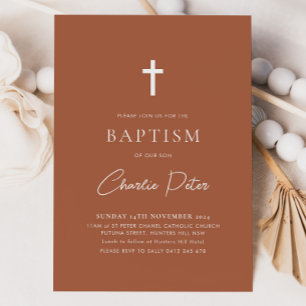 Modern Terracotta Boys Kor Christening Baptism Inbjudningar