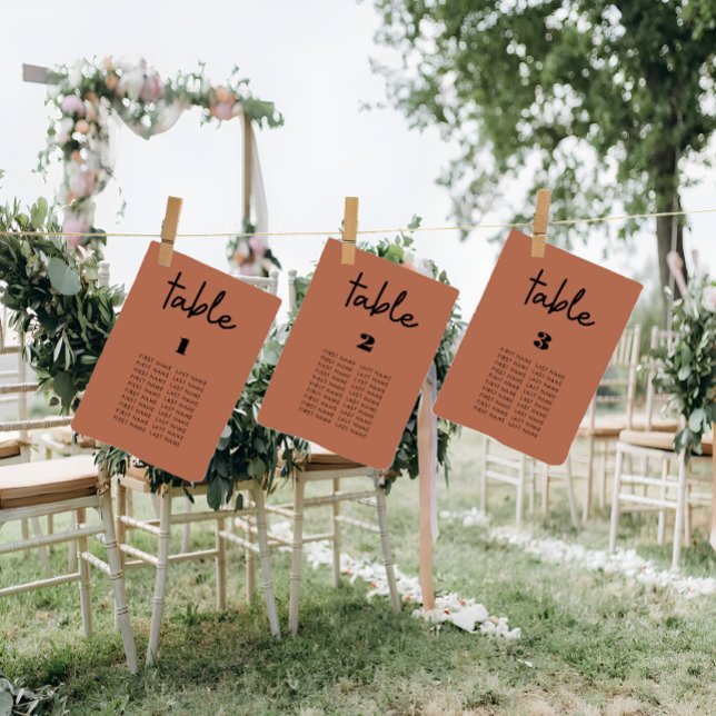 Modern Terracotta bröllop-sjökort Bordsnummer (Terracotta wedding seating chart cards
)