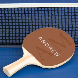 Modern Terracotta Brown Monogram och Namn Pingisracket