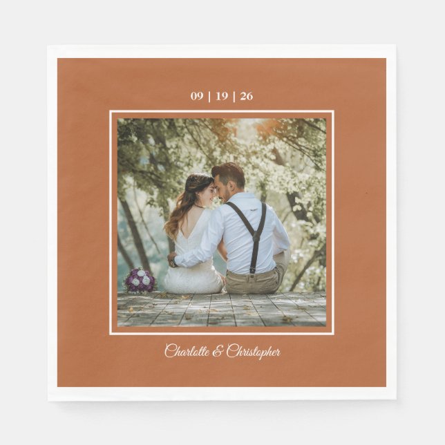 Modern Terracotta Brunt Orange Fall bröllop Pappersservett (Framsidan)