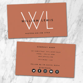 Modern Terracotta Burnt Orange Social Media Icons Visitkort