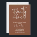Modern Terracotta Calligraphy 21 Birthday Inbjudningar<br><div class="desc">Modern Terracotta Calligraphy 21:a födelsedagsinbjudan Modern 21:a födelsedagsinbjudan med ett vitt modernt calligraphy-teckensnitt och ljusbrunt serif-teckensnittsnummer på en terracotta-färgads bakgrund. Underbar för någon som tittar för en modern minimalistisk terracotta 21:a födelsedagsinbjudan.</div>