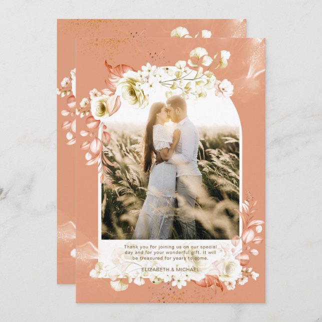 Modern Terracotta Coral Blommigt PHOTO TACK (Fram/baksida)