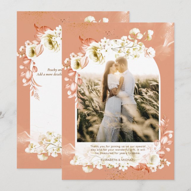 Modern Terracotta Coral Blommigt PHOTO TACK Kort (Fram/baksida)