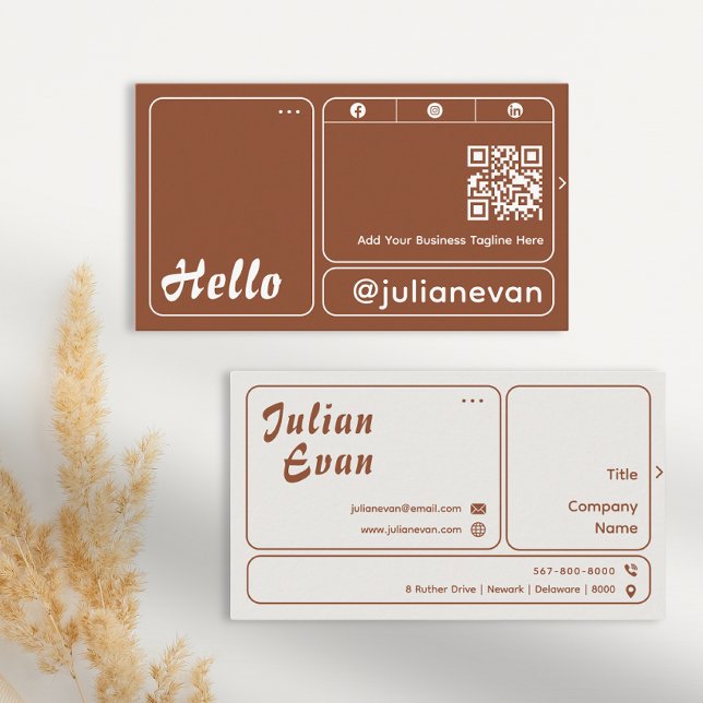 Modern Terracotta Earth Tone Typography Hej Visitkort (Modern Terracotta Earth Tone Bold Typography Hello Business Card)