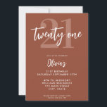 Modern Terracotta Elegant 21:a födelsedagen Inbjudningar<br><div class="desc">En enkel,  modern 21:a födelsedagsinbjudan som innehåller elegantens kalligrafi-skript,  typografi och minimalistisk design i terracotta och vita färg.</div>
