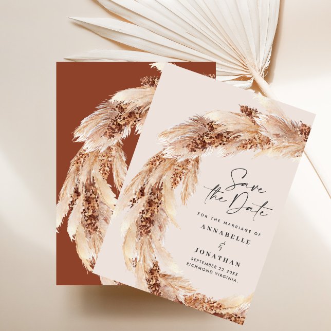 Modern terracotta-elegant spara datumpampas inbjudningar (Skapare uppladdad)