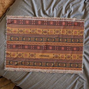 Modern Terracotta Ethnic Tribal Ornamental Mönster Filt